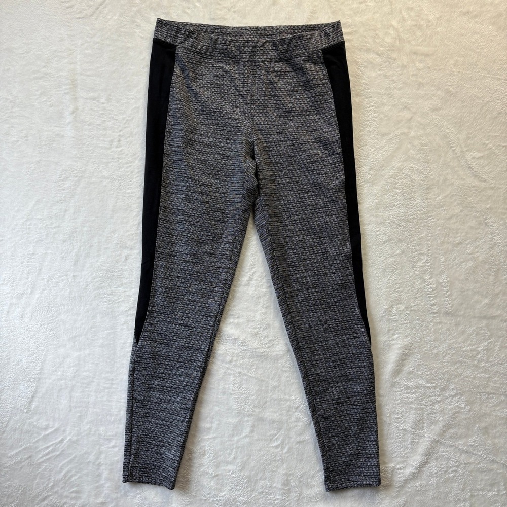 Express Leggings Womens Sz Medium Black Gray‎ Textured Knit Side Panel Pants